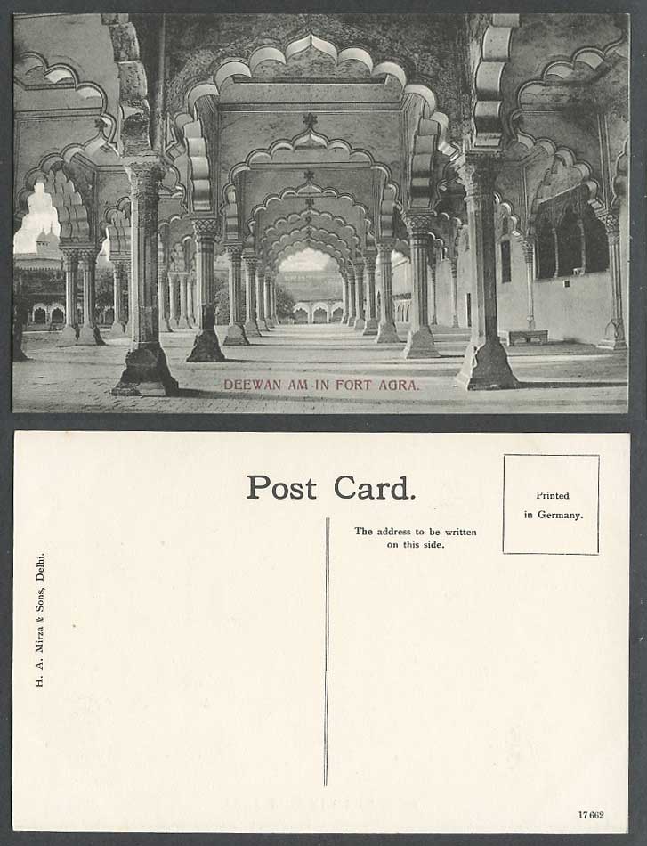 India Old Postcard DEEWAN AM in FORT AGRA Interior Arch Arches H.A. Mirza & Sons