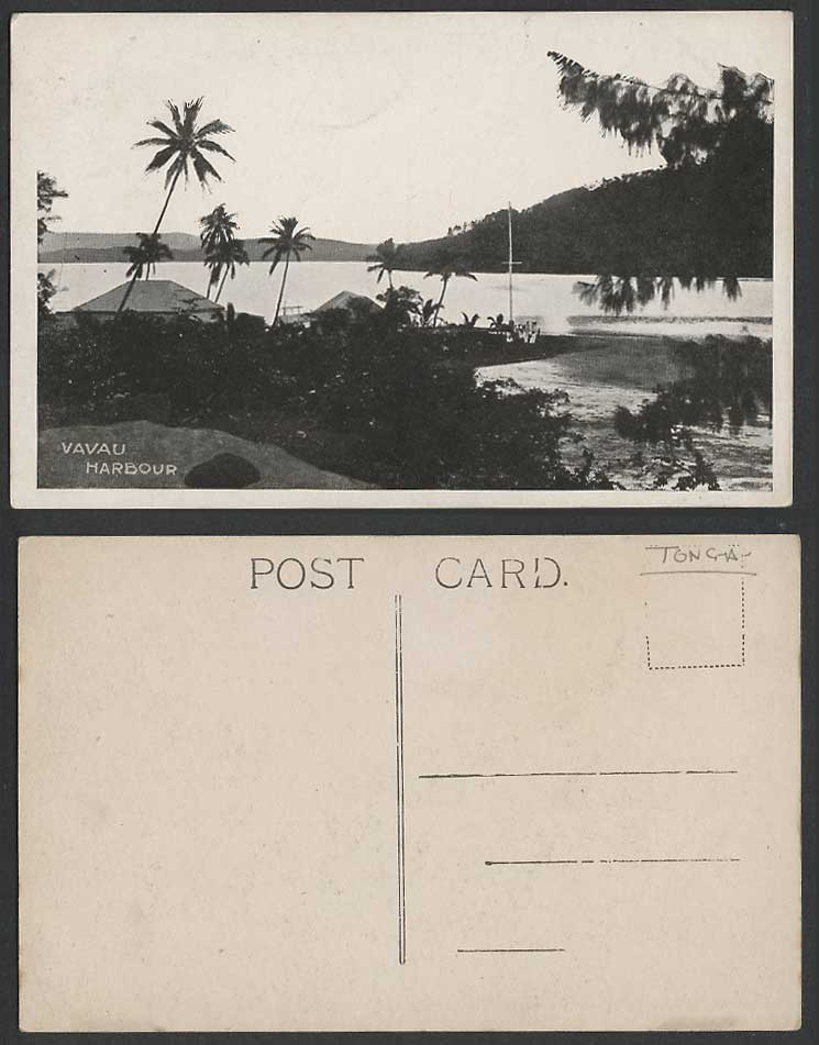 TONGA Old Postcard Vavau Harbour, Vavaʻu Island, Palm Trees Houses Huts Panorama