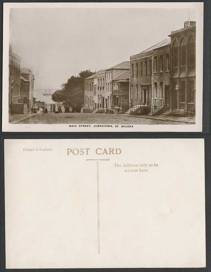 St. Helena Old Real Photo Postcard Main Street Scene Jamestown, Boat Ship Houses