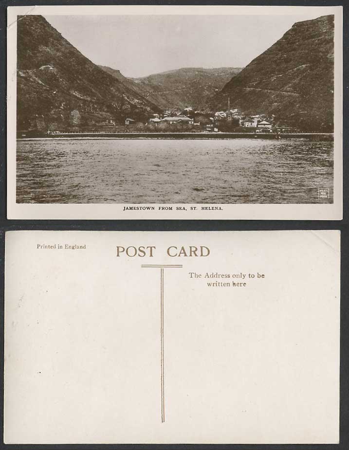 Saint St. Helena Old Real Photo Postcard Jamestown from The Sea Mountains Church