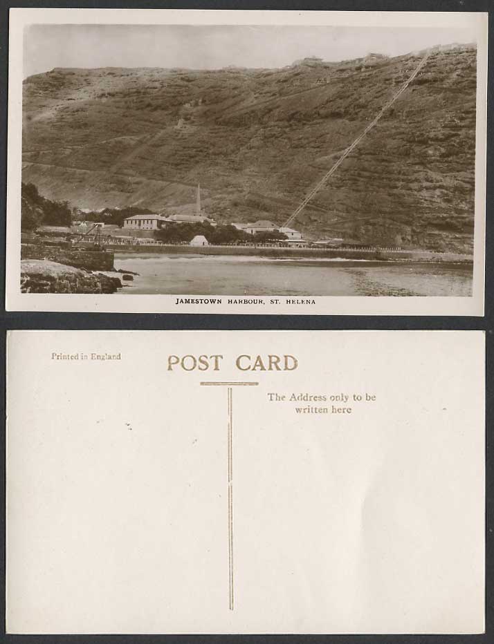 St. Helena Old Real Photo Postcard Jamestown Harbour, Panorama Mountain Hill