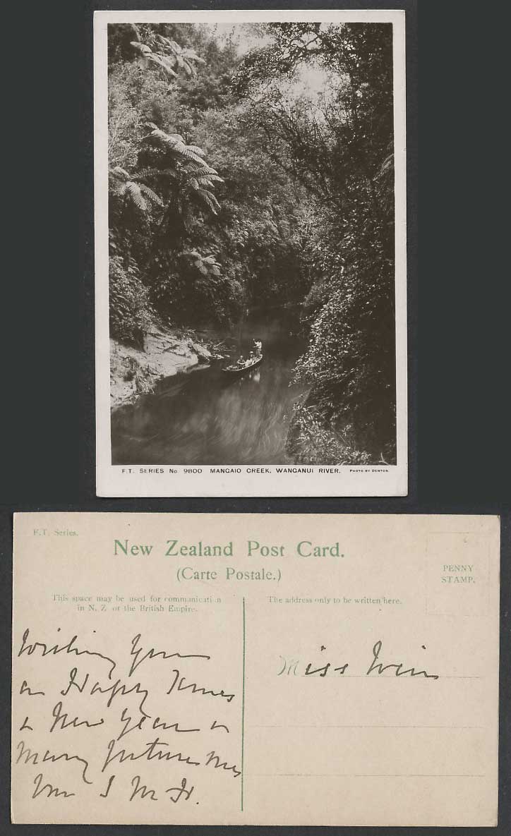 New Zealand Old RP Postcard Mangaio Creek Whanganui Wanganui River Scene Boating