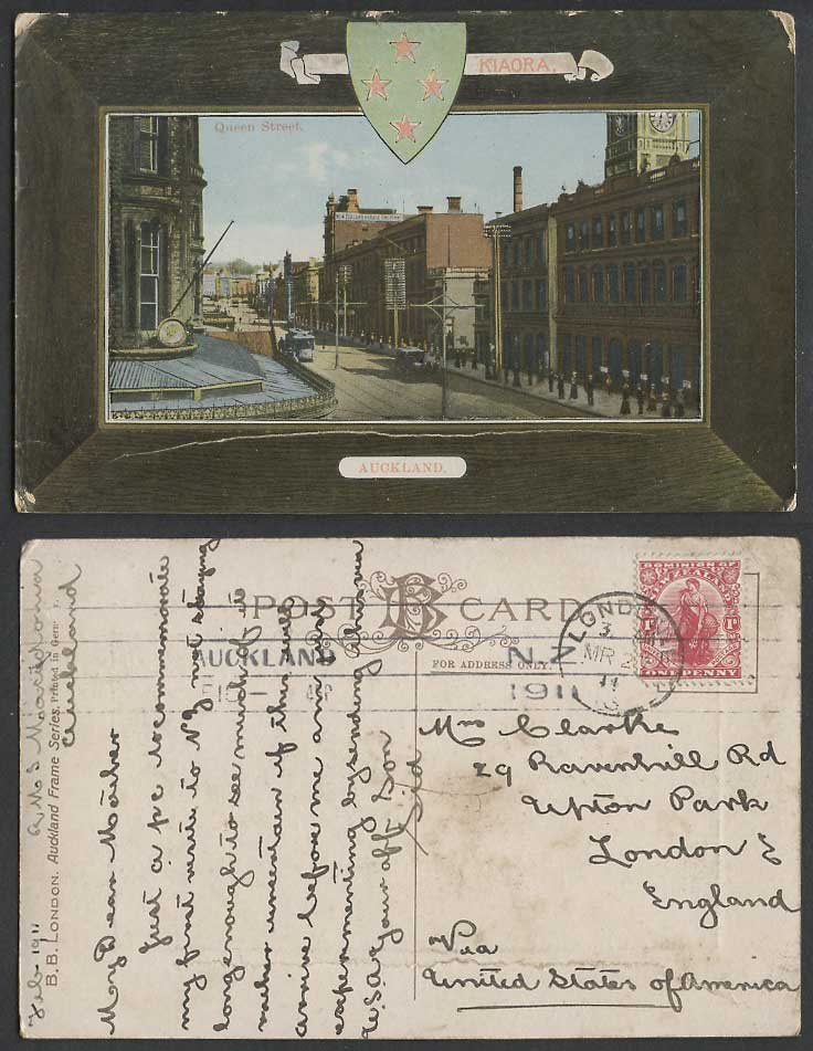 New Zealand Herald One Penny Auckland Queen Street Scene, TRAM 1911 Old Postcard