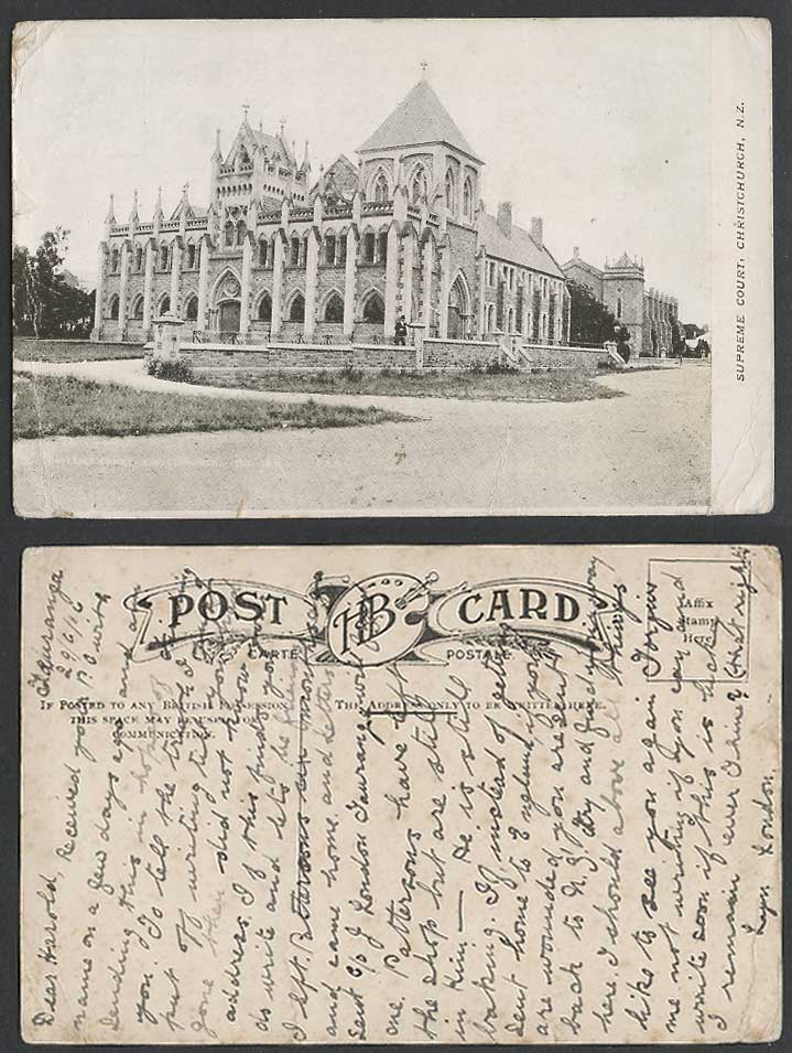 New Zealand Christchurch 1916 Old Postcard SUPREME COURT, Law Courts of Justice