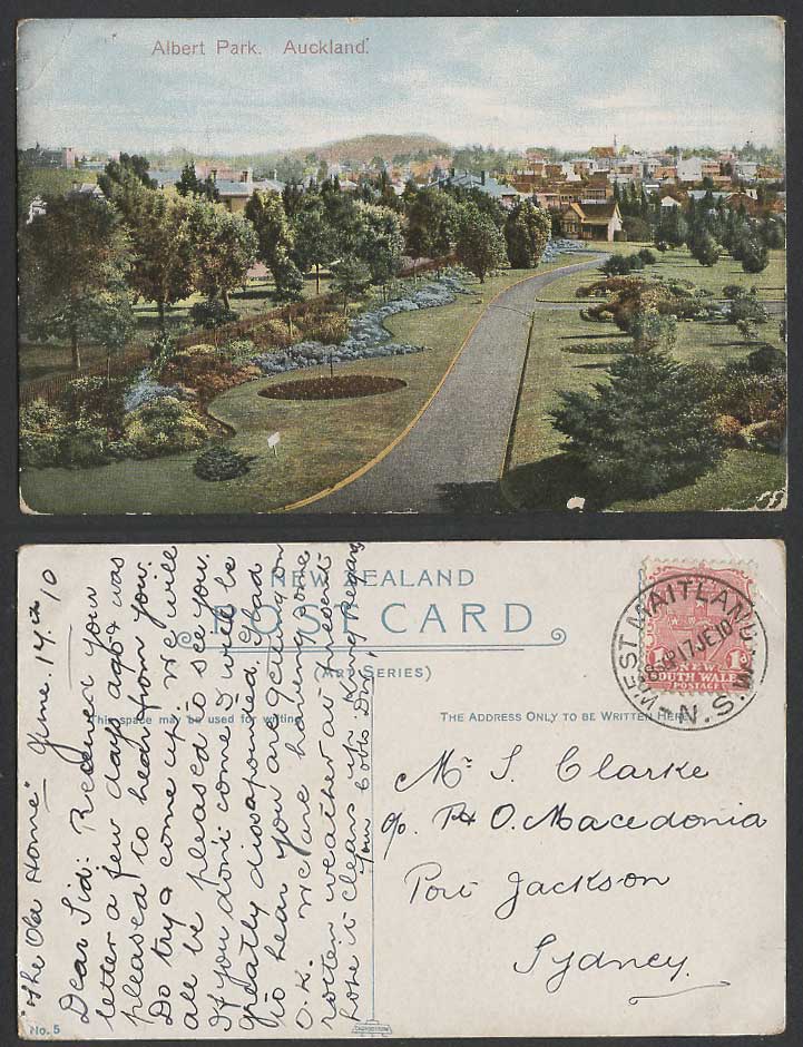 New Zealand Auckland Albert Park, Australia NSW 1d Arms 1910 Old Colour Postcard