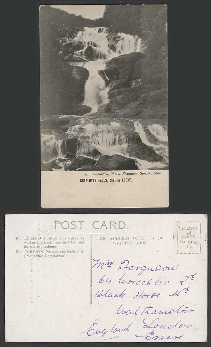 Sierra Leone Old Postcard Charlotte Falls, Rocks Cascades Water Falls Waterfalls