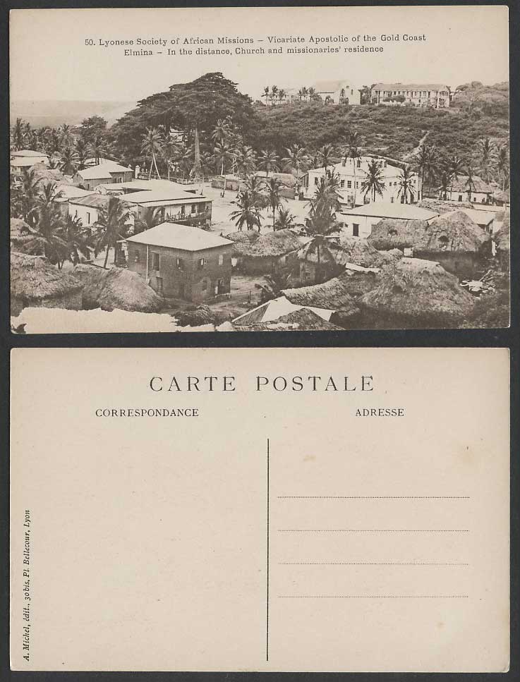 Gold Coast Ghana Old Postcard Vicariate Apostolic Elmina Church Native House Hut