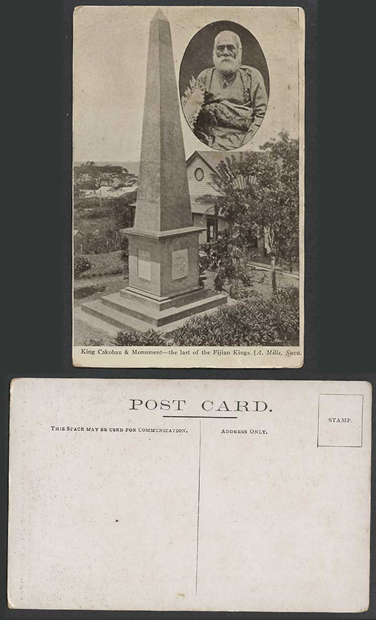Fiji Old Postcard King Cakobau Monument The Last of Fijian Kings Royalty Obelisk