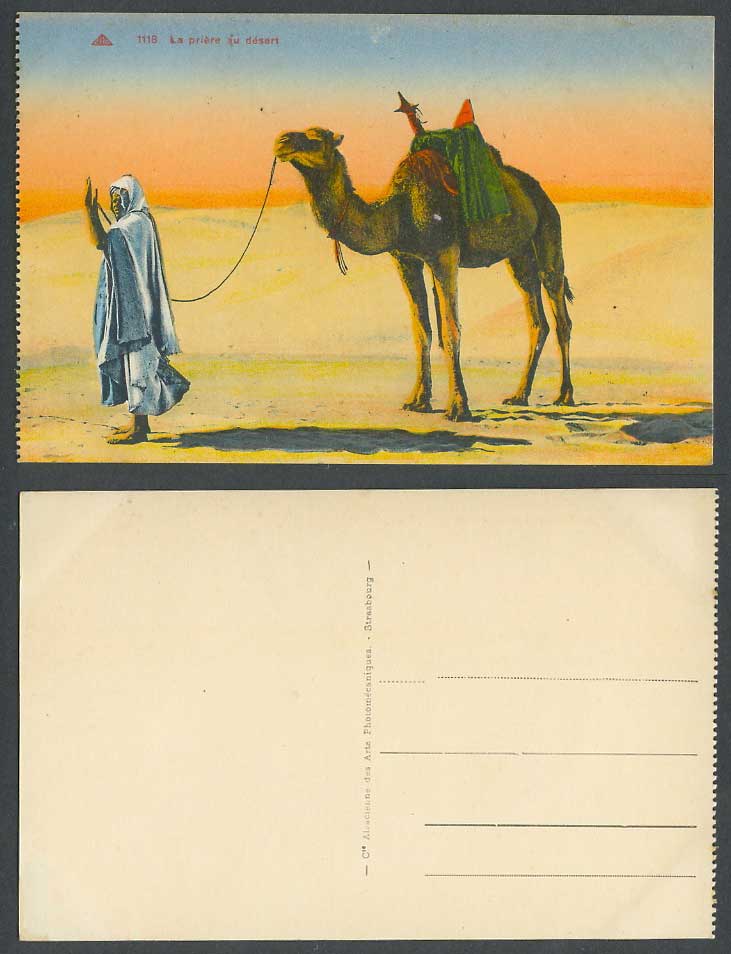 Egypt Old Colour Postcard La Priere au Desert Muslim Prayer and Camel Sand Dunes