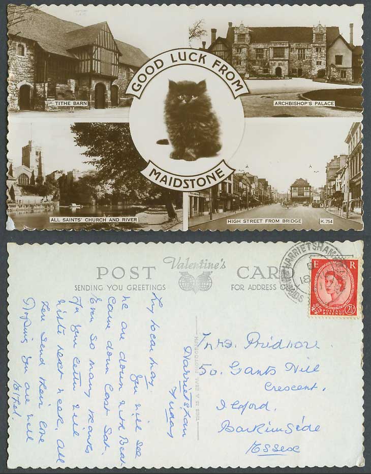 Maidstone 1961 Old Postcard Black Cat Tithe Barn High Street Archbishop's Palace