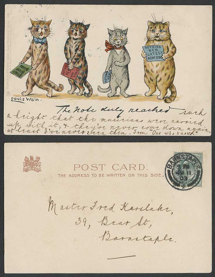 Louis Wain Signed Cats The Note Duly Reached Tuck's Write Away 1903 Old Postcard