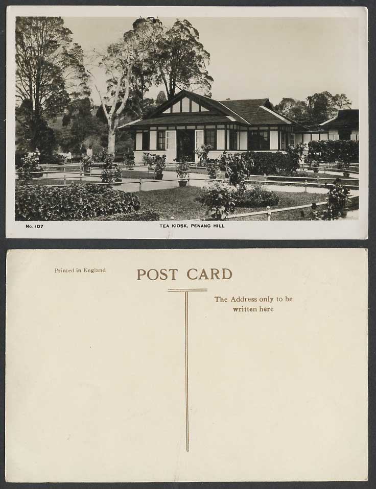 Penang Hill Old Real Photo Postcard Tea Kiosk, Gardens, Tea House Tea Room Pots