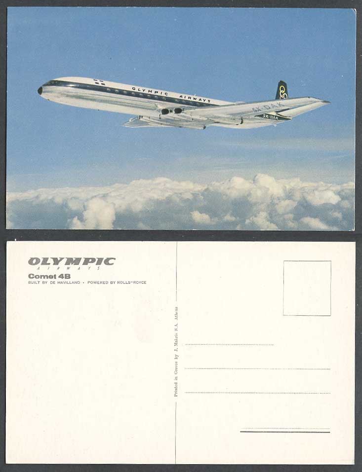OLYMPIC AIRWAYS Comet 4B Airplane, De Havilland Rolls-Royce Powered Old Postcard