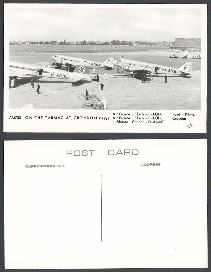 Air France Bloch Lufthansa Condor Aircraft On The Tarmac Croydon c.1939 Postcard