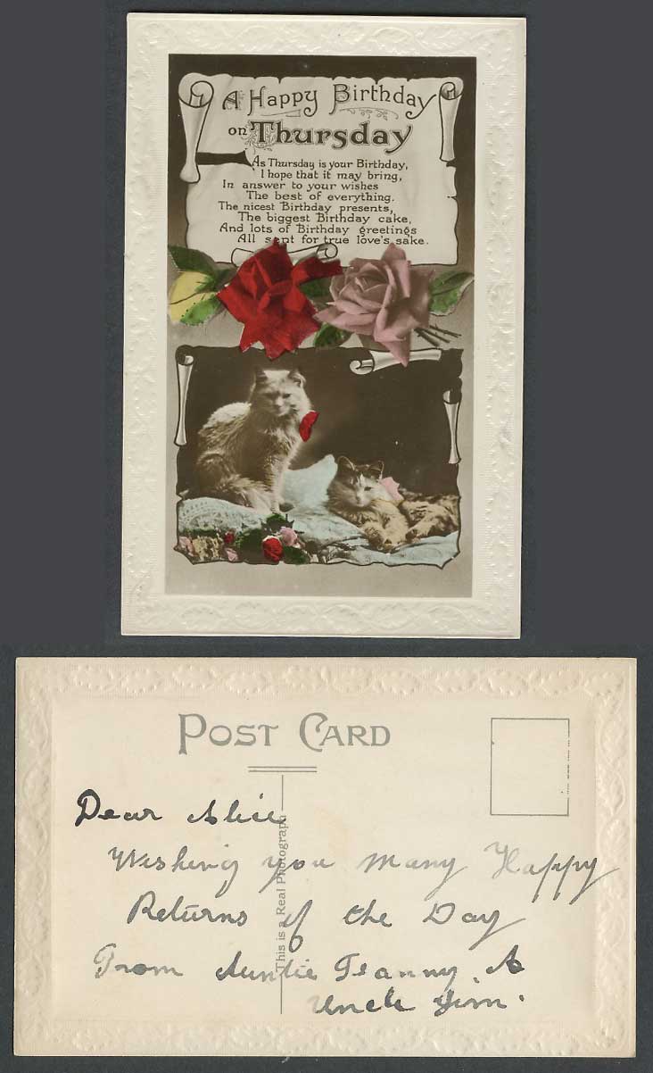 Persian Cats Kittens Cat Kitten Roses, A Happy Birthday on Thursday Old Postcard