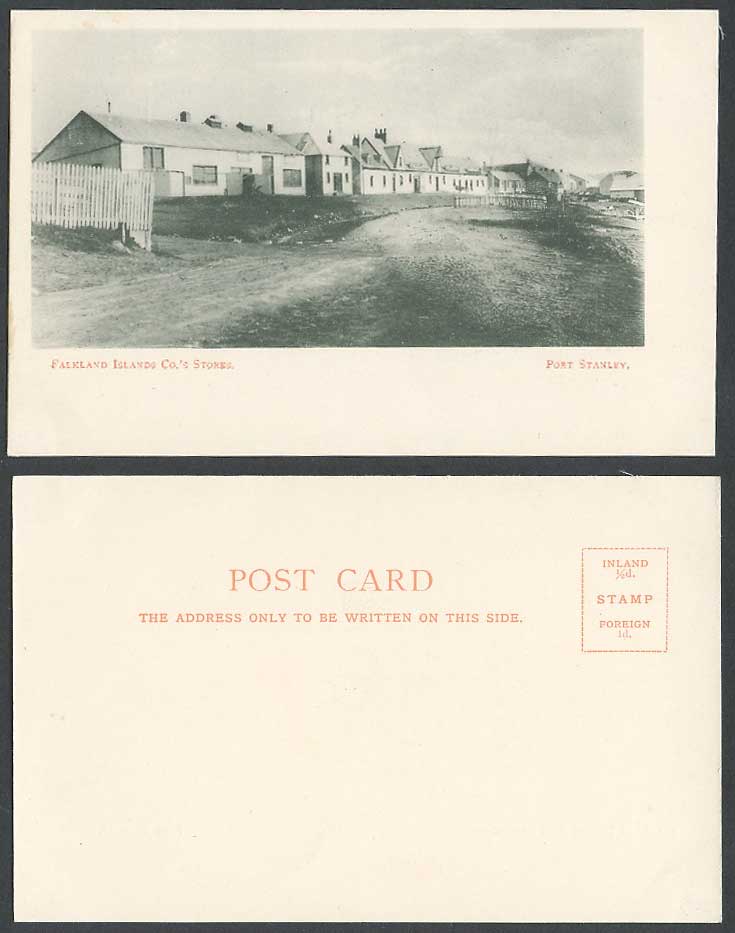 Falkland Islands Co.'s Stores Port Stanley Street Scene Houses Old U.B. Postcard