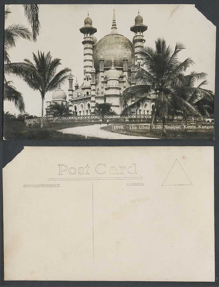 Perak Old Real Photo Postcard Ubad Aiah Mosque Kuala Kangsar Palm Trees No. 1019