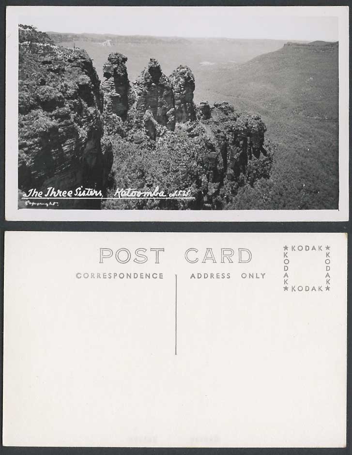 Australia Old Real Photo Postcard The Three Sisters Katoomba Rocks Mountains NSW