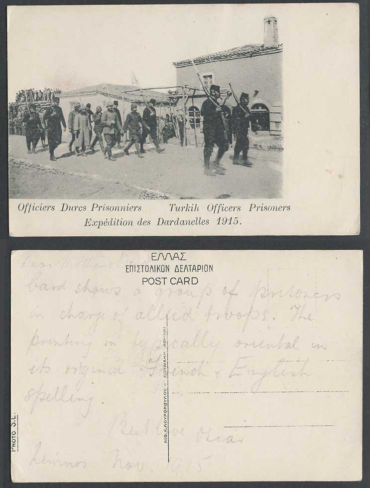 Turkey WW1 1915 Old Postcard Turkish Officers Prisoners Expedition d Dardanelles