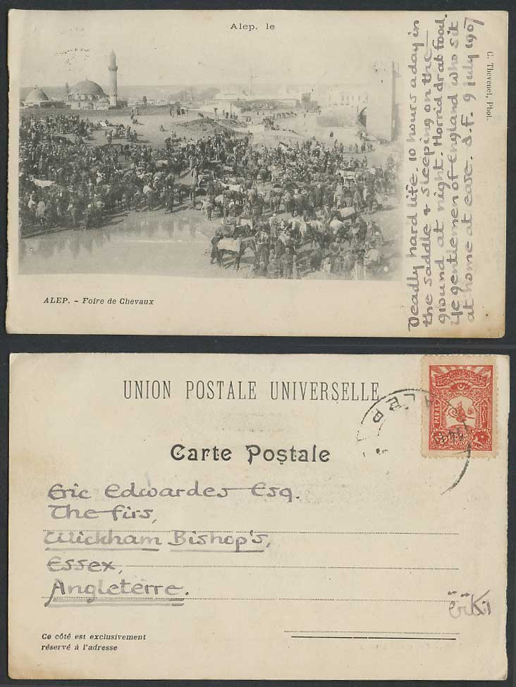 Syria 20 para stamp 1907 Old UB Postcard Aleppo Alep Horse Show Foire de Chevaux