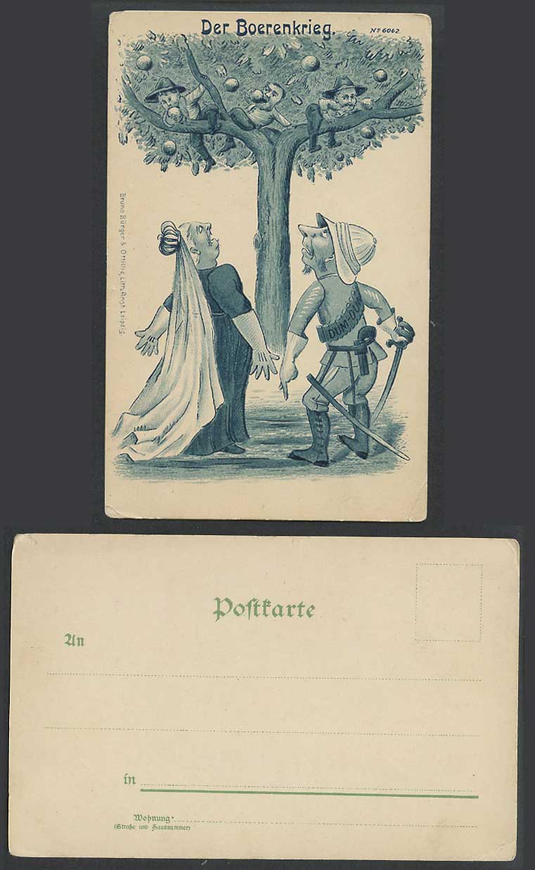 Boer War Der Boerenkrieg Queen Victoria Dum-Cun Soldier Tree Old UB Postcard ART