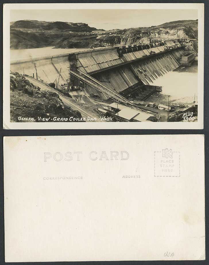 USA Old Real Photo Postcard Grand Coulee Dam General View Columbia Rv Washington