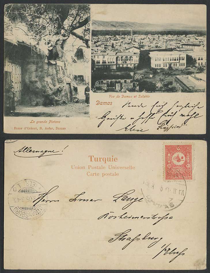 Syria 1905 Old Postcard Damas Damascus Salahie Grande Platane Plane Tree S Hakim