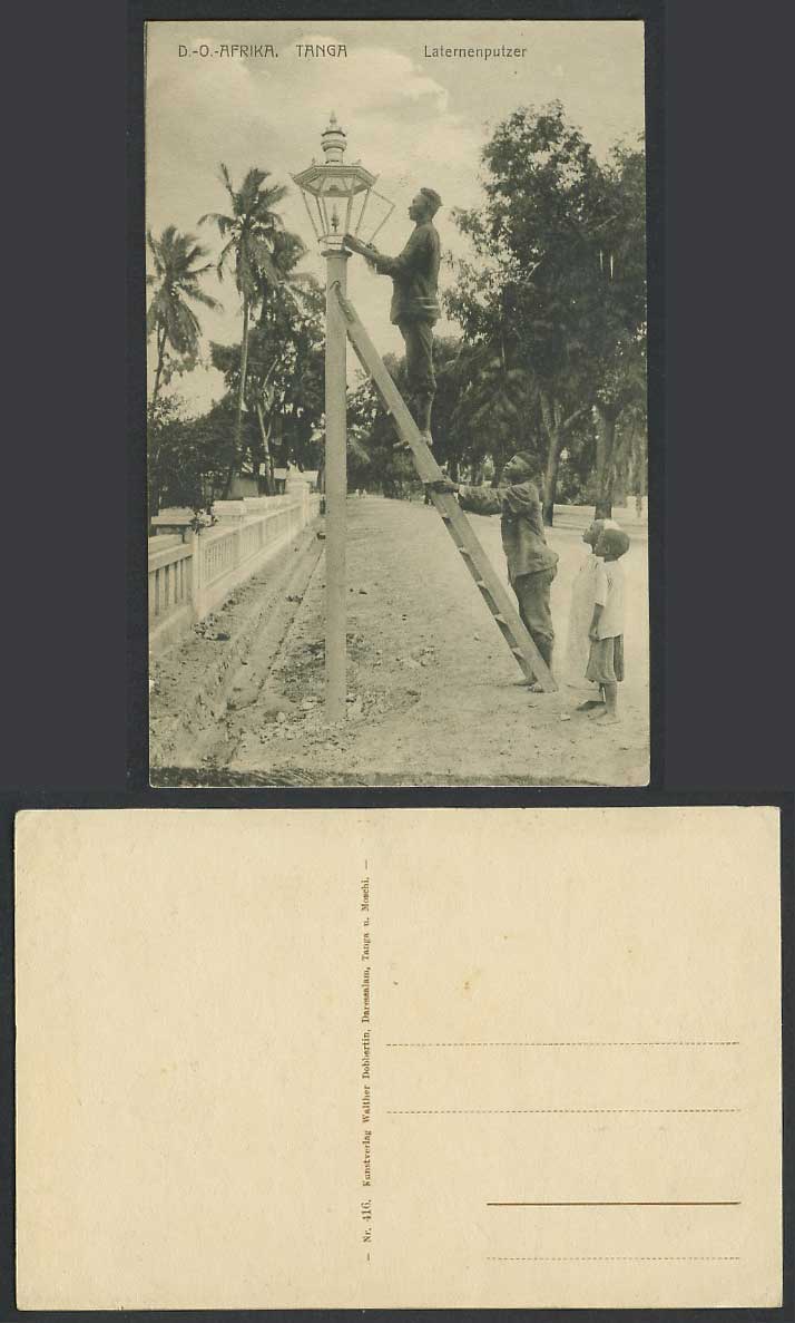 Tanga German East Africa Laternenputzer Lantern Cleaner Native Boys Old Postcard