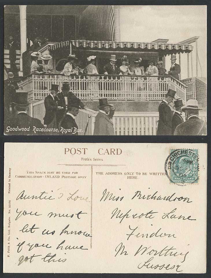 Goodwood Racecourse Royal Box 1904 Old Postcard King Edward 7th, Queen Alexandra
