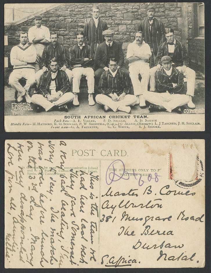 South Africa Cricket Team Cricketer PW Sherwell G Allsop Sport 1908 Old Postcard