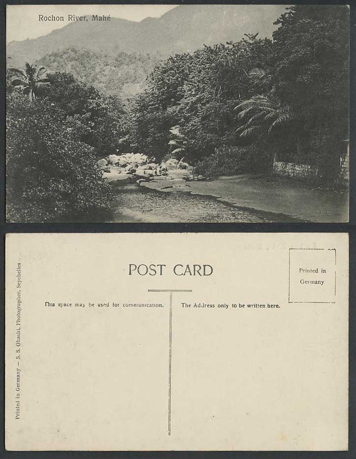 Seychelles Old Postcard Rochon River Scene, Mahe Mahé, Rocks Palm Trees Mountain