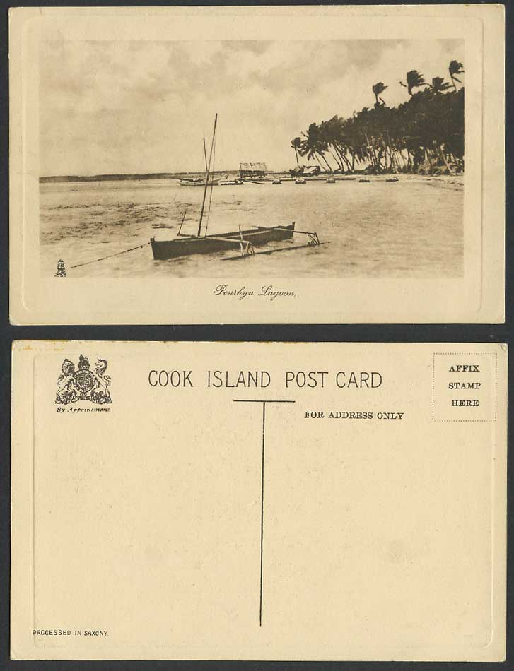 Cook Islands Penrhyn Lagoon New Zealand Boats Hut Palm Trees Old Tuck's Postcard