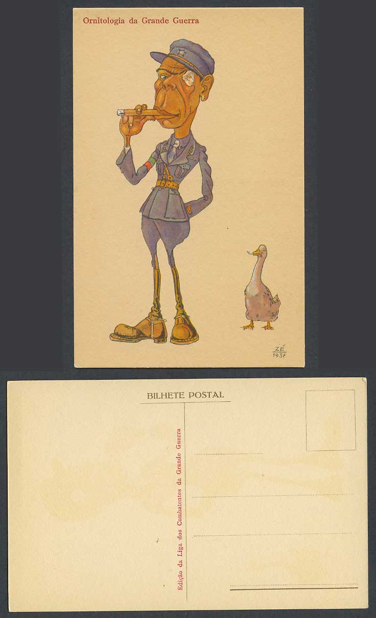 ZE 1937 Old Postcard Soldier Smoking Goose Bird Ornitologia da Grande Guerra War