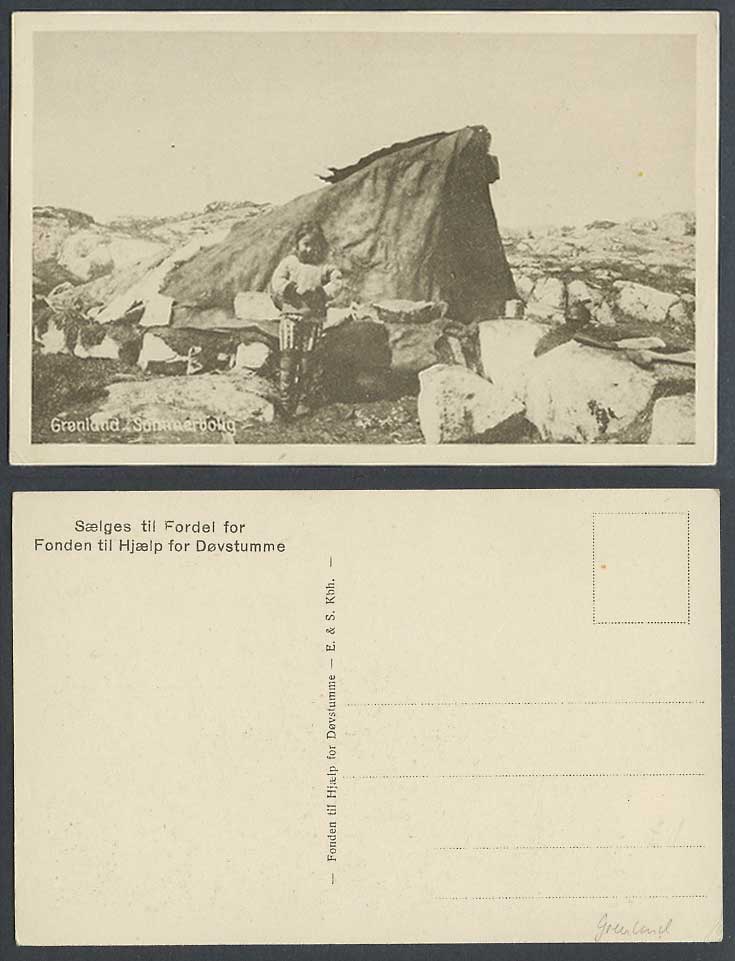 Greenland Denmark Sommerbolig Summer Residence Tent and Native Girl Old Postcard