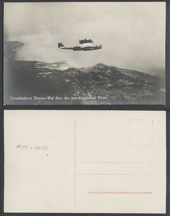 Flying Boat Grossflugboot Dornier-Wal above Moroccan Coast, Morocco Old Postcard