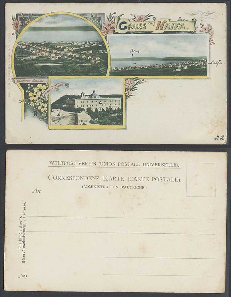 Gruss aus Haifa Panorama Karmeliter Kloster Monastery German Colony Old Postcard