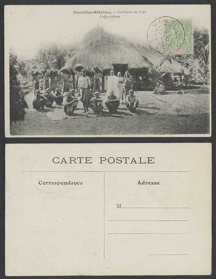 New Hebrides 1908 Old Postcard Native Coffee Pickers House Hut New Caledonia 5c