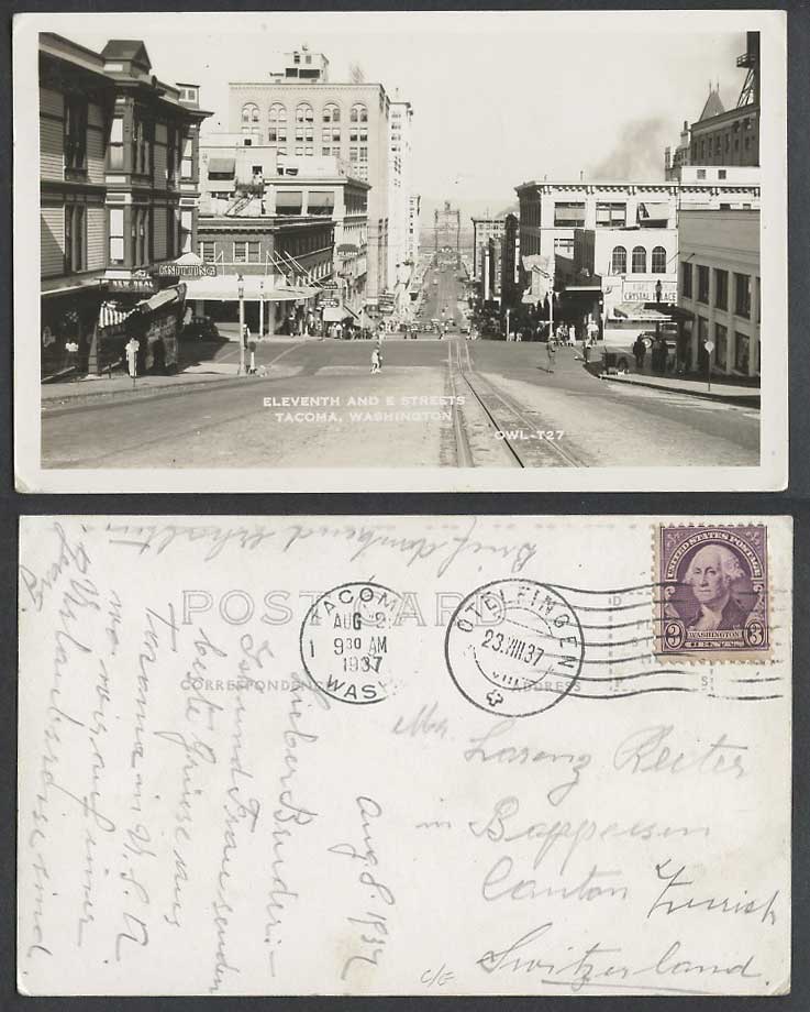 USA Tacoma 1937 Old Photo Postcard Eleventh and E. East Street Scene, Washington