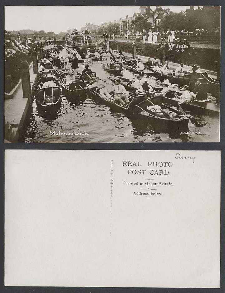 Molesey Lock, Boating Boats, River Thames, Bridge Surrey Old Real Photo Postcard