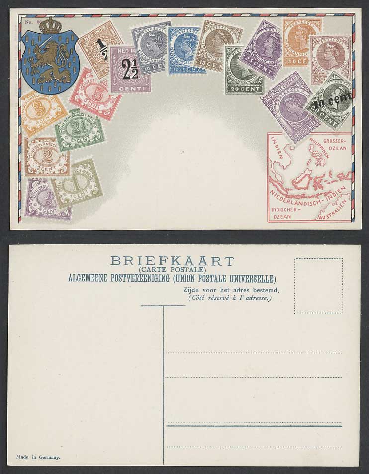Netherlands Indies, Vintage Stamps Map Ottmar Zieher Stamp Card DEI Old Postcard