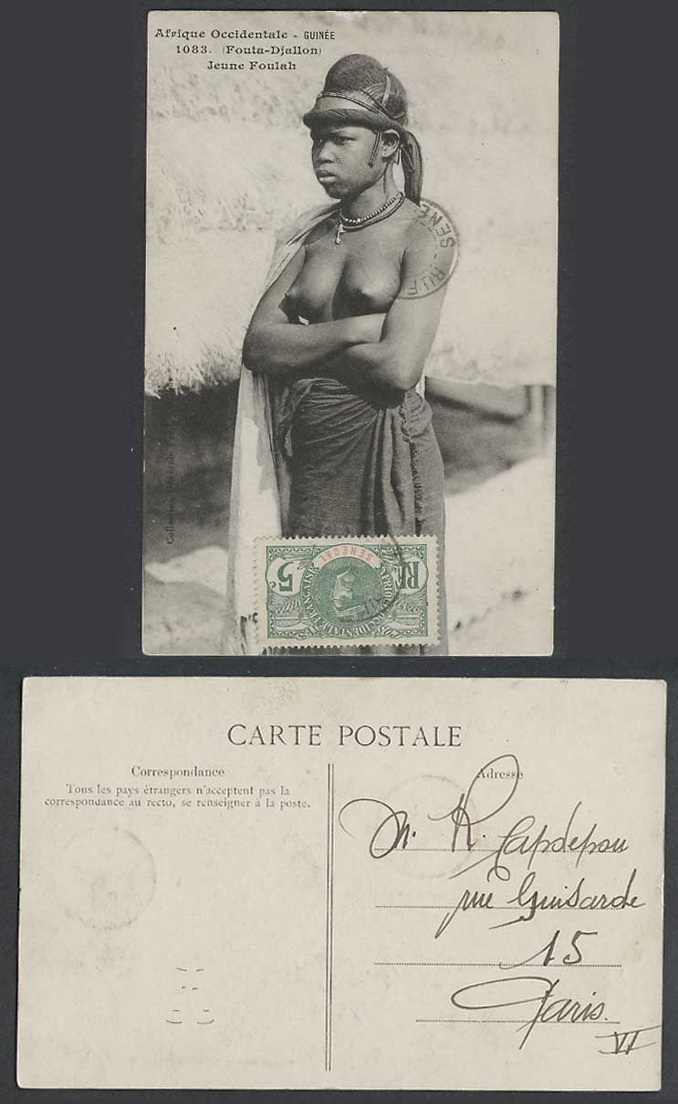 Guinea 5c Old Postcard Fouta-Djallon Jeune Foulah Fula Fulani, Native Black Girl