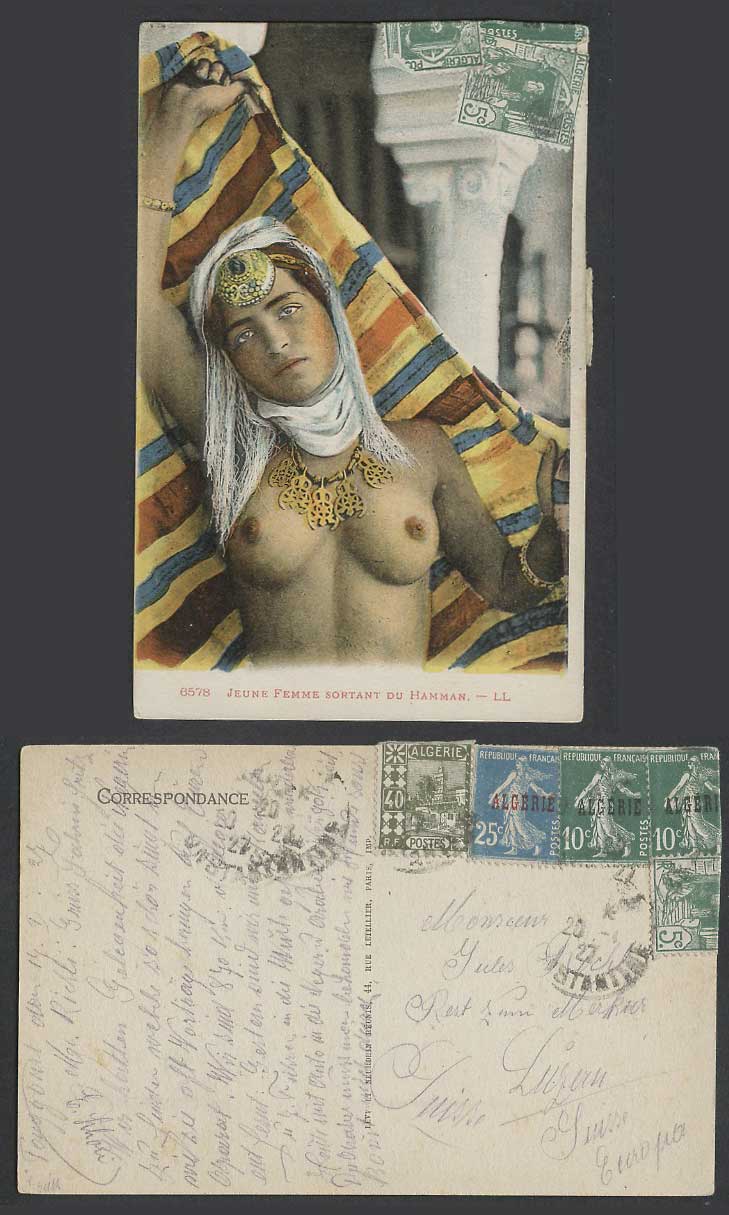 Algeria 1927 Old Colour Postcard Young Woman Leaving Hammam Turkish Bath LL 6578