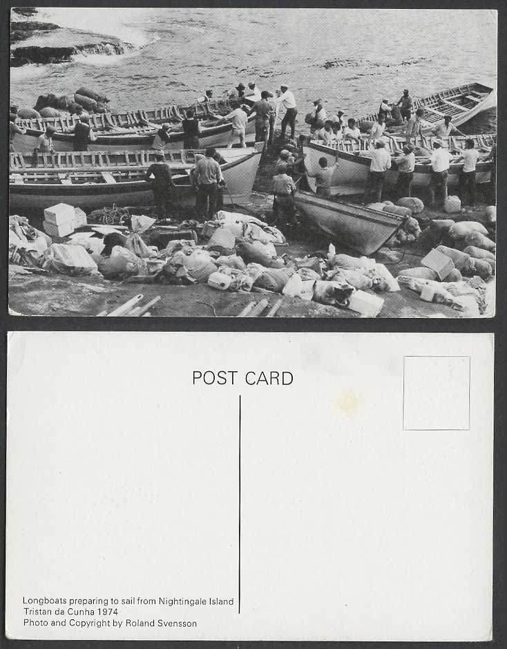 Tristan da Cunha 1974 Postcard Longboats Boats, to Sail from Nightingale Island