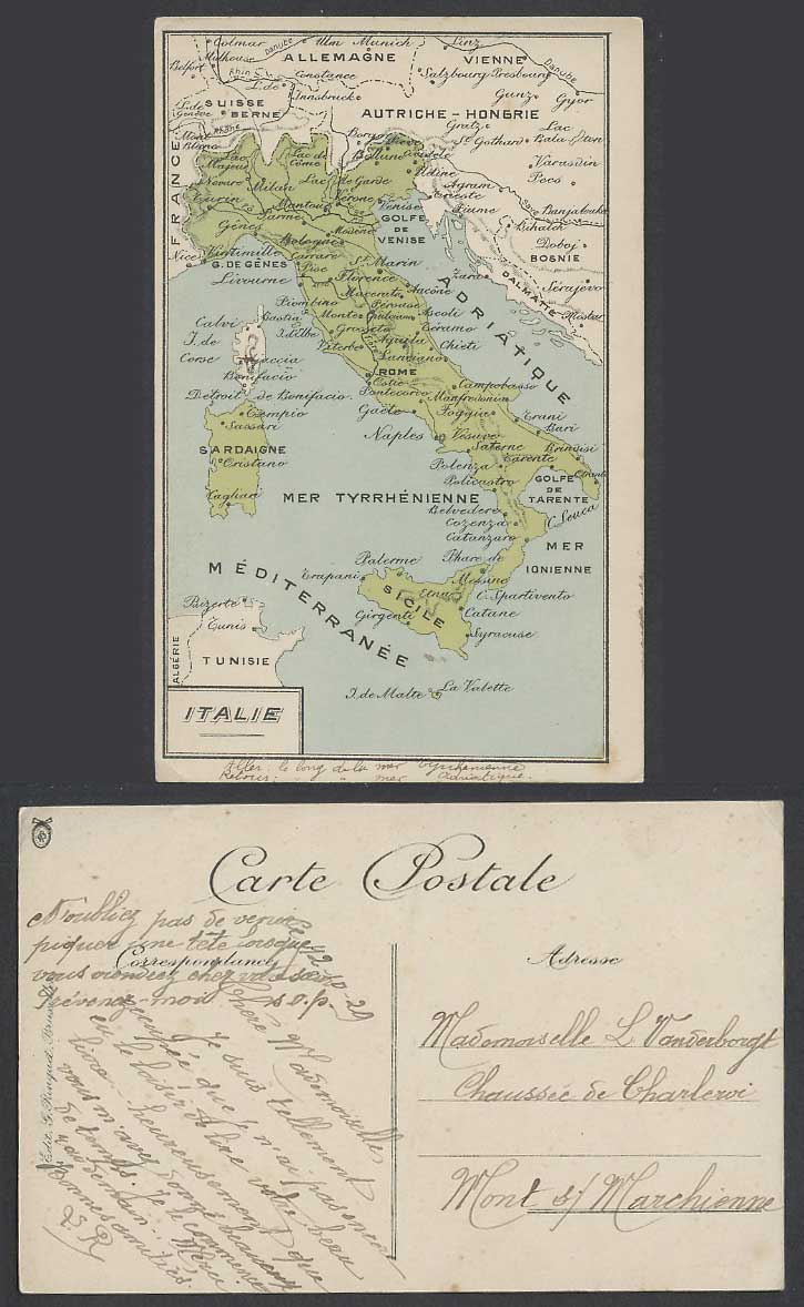 Italy 1929 Old Postcard Italian MAP Sicile Mediterranee Naples Rom Milan Palermo