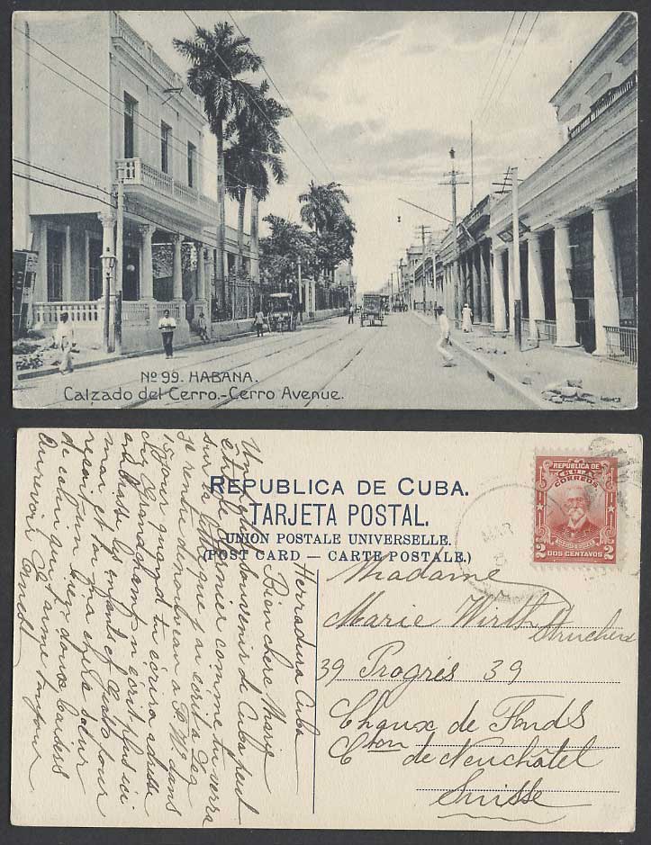 Cuba 2c Old Postcard Habana, Calzado del Cerro Cerro Avenue Street Scene, Havana
