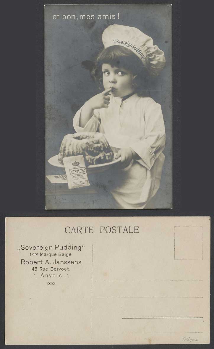 Sovereign Pudding Baking Powder Advertisement, Girl Chef Old Real Photo Postcard