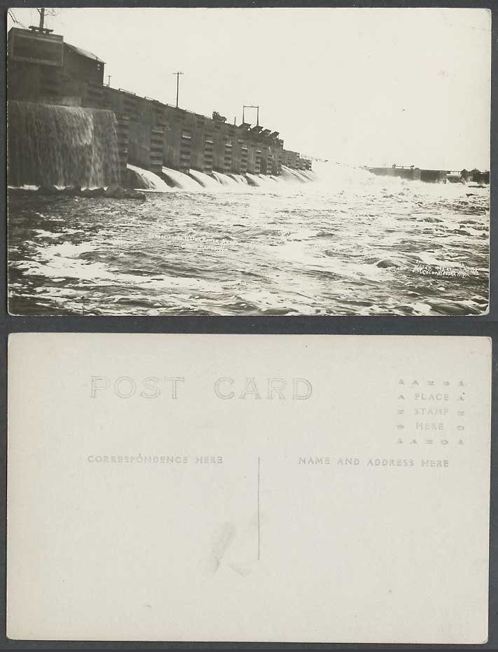 USA 1909 Old Photo Postcard Consolidated Water Power Grand Rapids Dam Wis. River