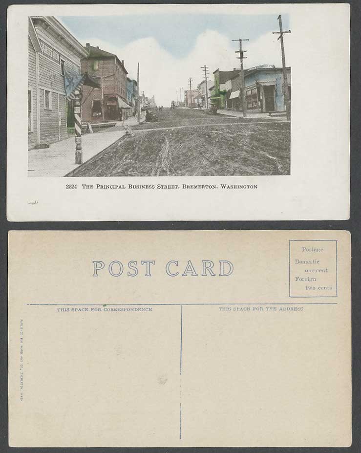 USA Old Tinted Postcard The Principal Business Street Scene Bremerton Washington