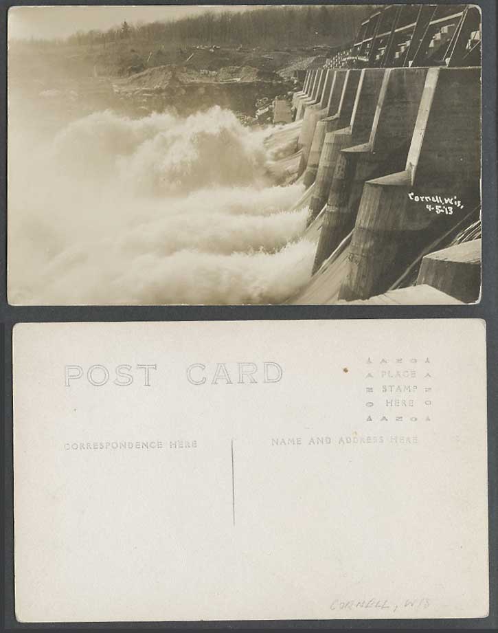 USA 1913 Old RP Postcard Cornell Dam Hydroelectric Powerhouse Chippewa River Wis