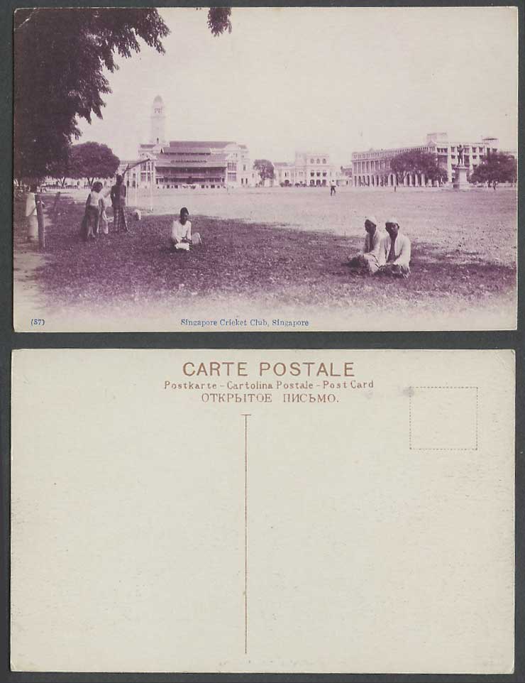 Singapore Cricket Club Clock Tower Malay Boys Children Malaya Old Postcard No.87